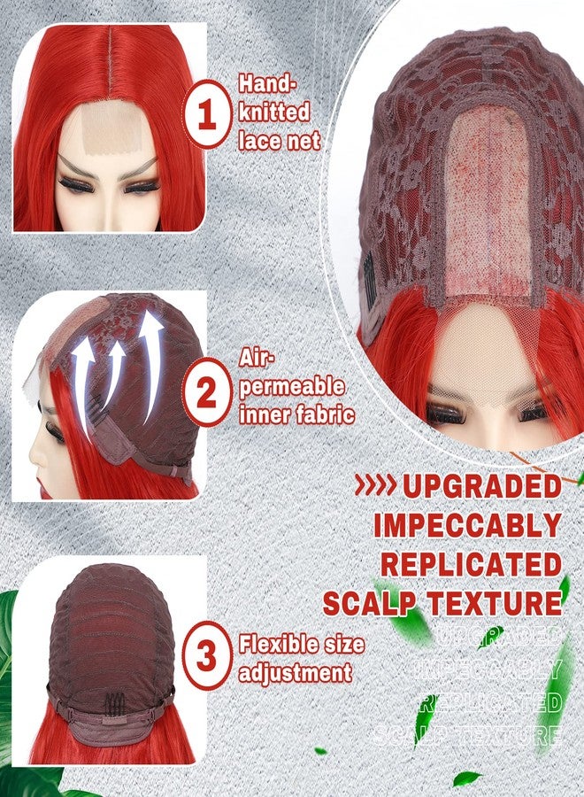 BUPPLER شعر مستعار طويل أحمر فاقع من BUPPLER، بطول 28 بوصة، فرق وسطي، شعر مستعار صناعي، شعر مستعار واقعي، هدايا، شعر مستعار للحفلات، شعر مستعار ملون للاستخدام اليومي (أحمر فاقع) - Image 5